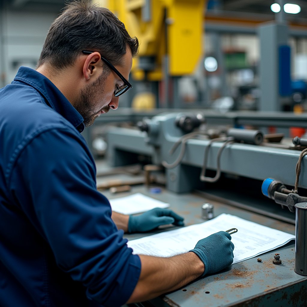 Técnico JALMOR revisando planos de mantenimiento sobre maquinaria industrial Altamira